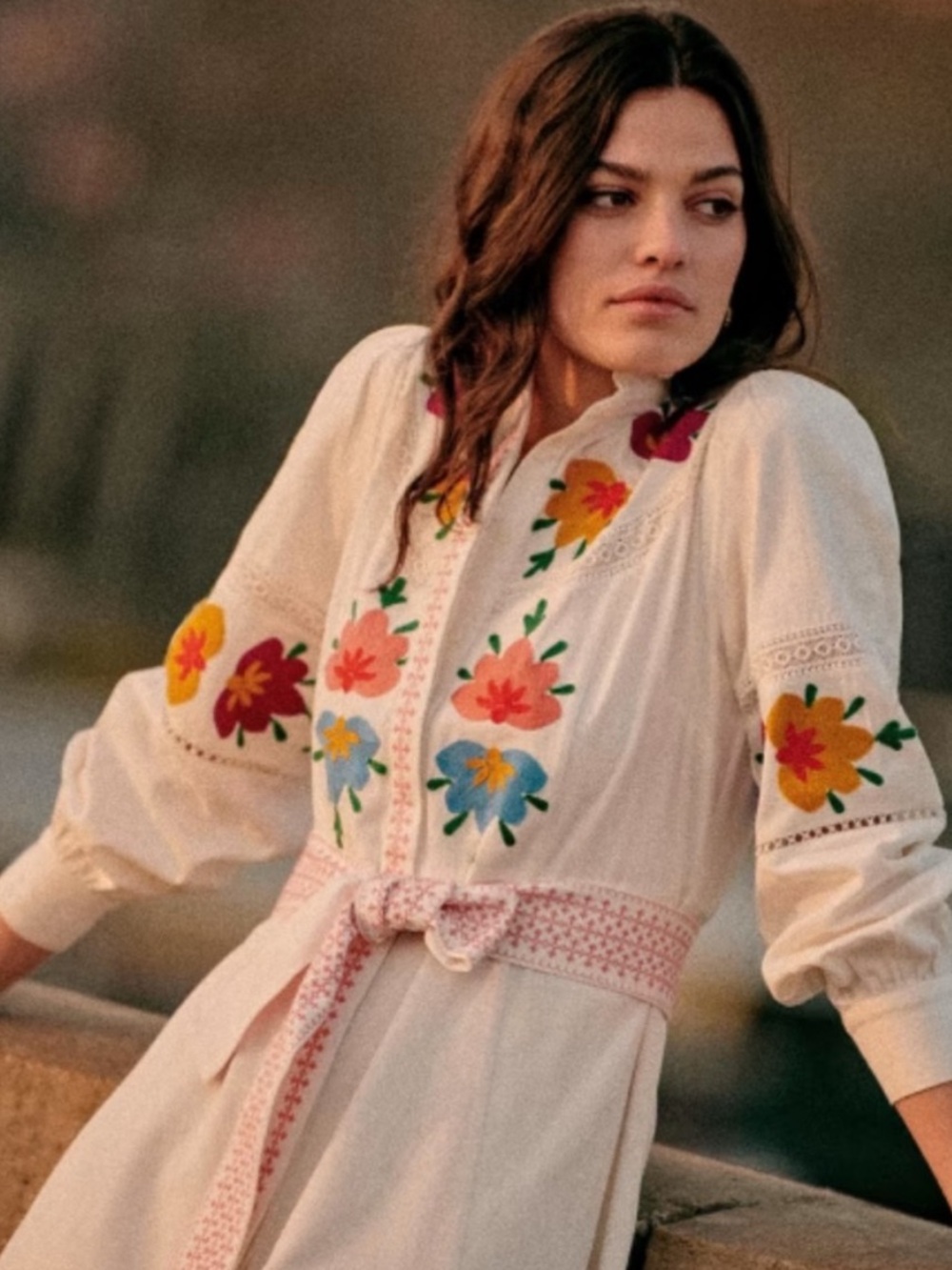 Sezane Women's Georgia Dress Embroidered Floral Size 36